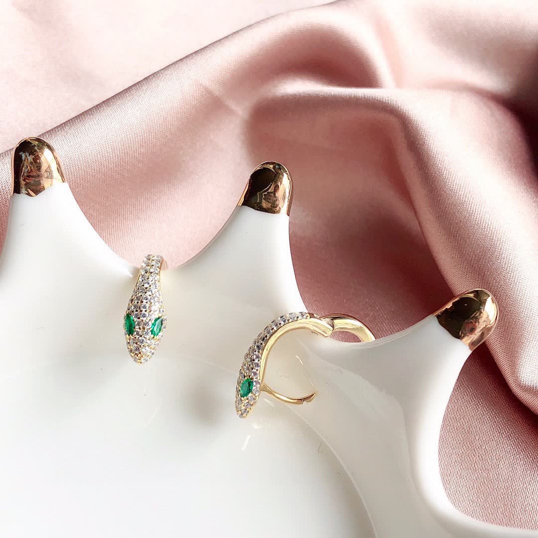 APM Monaco Gold Plated Hoop Earrings with Diamonds and Emeralds